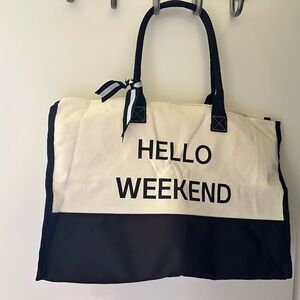 HELLO WEEKEND Canvas Tote Bag - Black & Cream